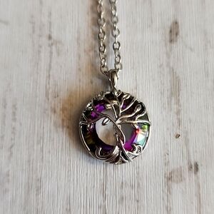 Tree Of Life Circle Irridescent necklace Northern lights